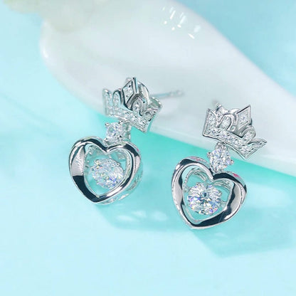 Boucles d'oreilles pendantes en forme de couronne de cœur et de pierre dansante