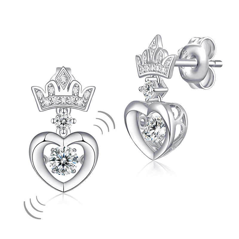 Boucles d'oreilles pendantes en forme de couronne de cœur et de pierre dansante