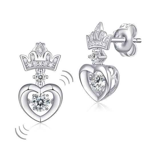 Pendientes colgantes con corona de corazón y piedras danzantes