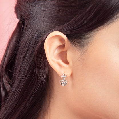 Boucles d'oreilles pendantes en forme de couronne de cœur et de pierre dansante