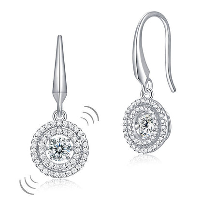 Double Halo Dancing Stone Drop Earrings