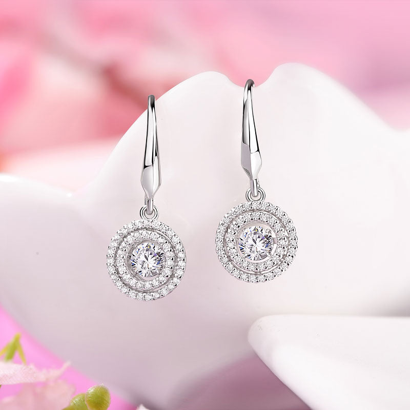 Double Halo Dancing Stone Drop Earrings