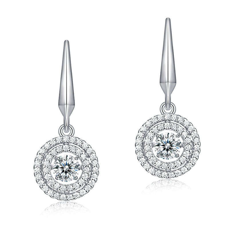Double Halo Dancing Stone Drop Earrings