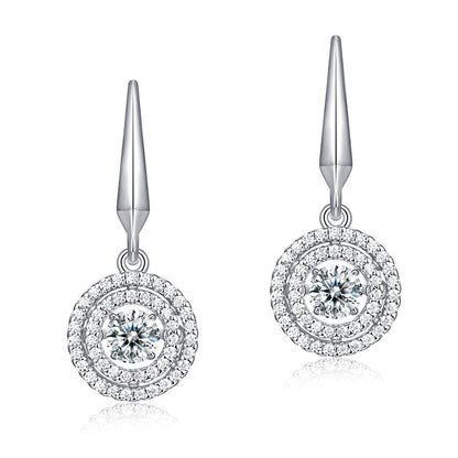 Double Halo Dancing Stone Drop Earrings