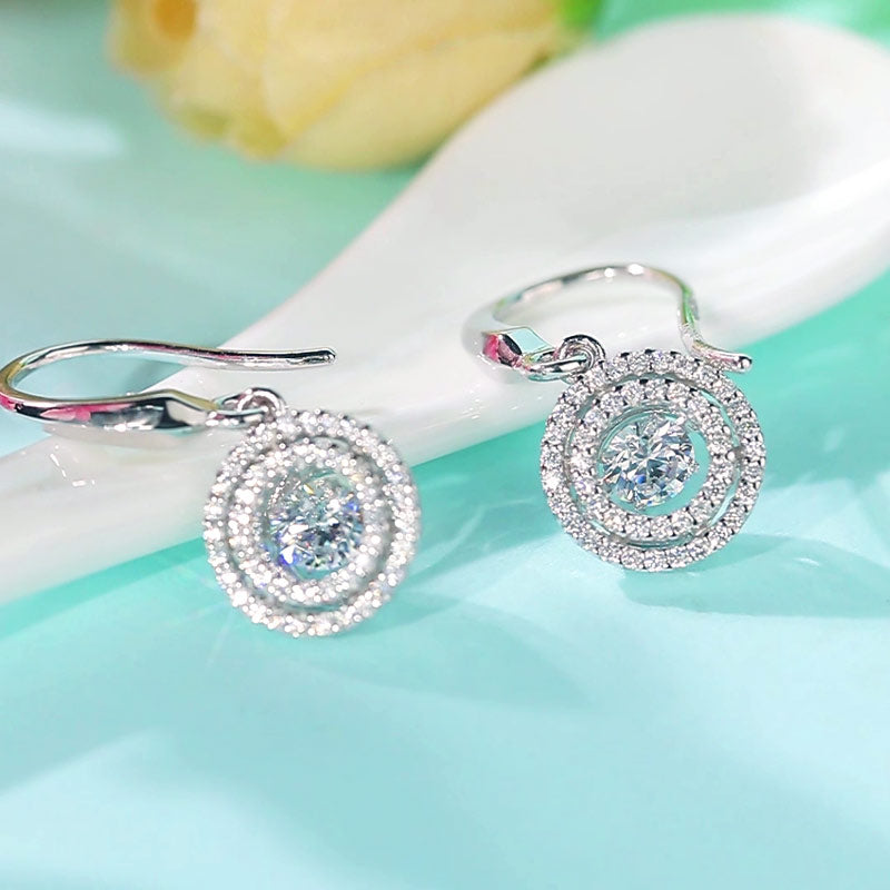Double Halo Dancing Stone Drop Earrings