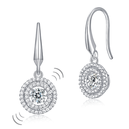 Double Halo Dancing Stone Drop Earrings