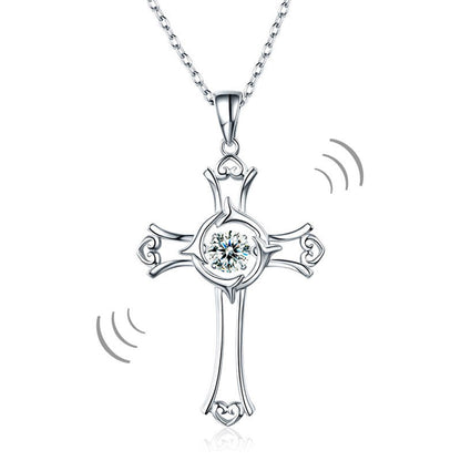 Cross Hearts Dancing Stone Pendant Necklace
