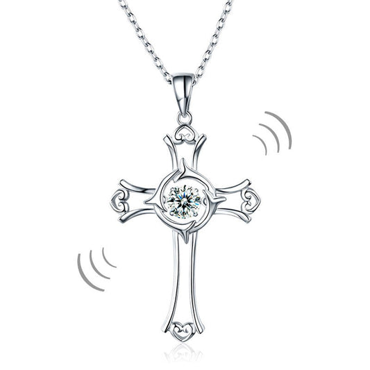Cross Hearts Dancing Stone Pendant Necklace