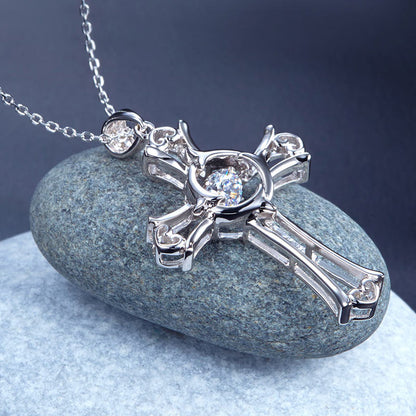 Cross Hearts Dancing Stone Pendant Necklace