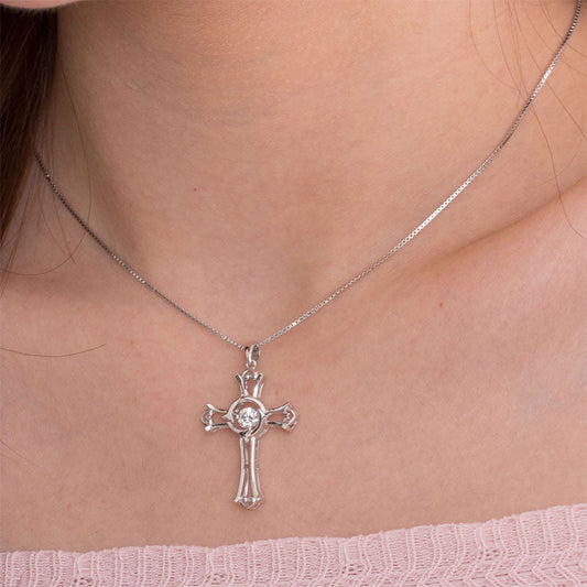 Cross Hearts Dancing Stone Pendant Necklace