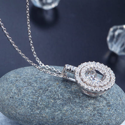 Double Halo Dancing Stone Pendant Necklace