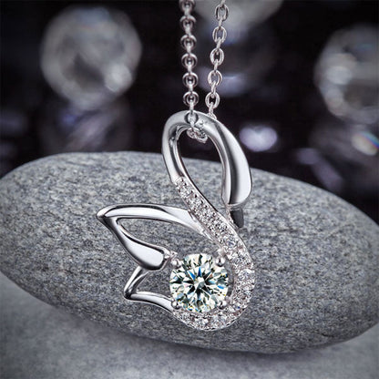 Swan Simulated Diamond Pendant Necklace in Sterling Silver