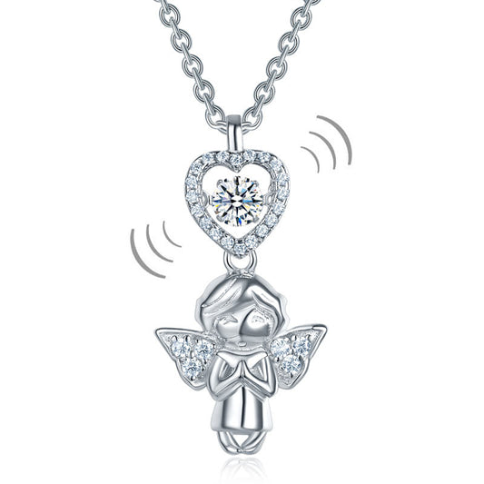 Angel Heart Dancing Stone Pendant Necklace for Girls