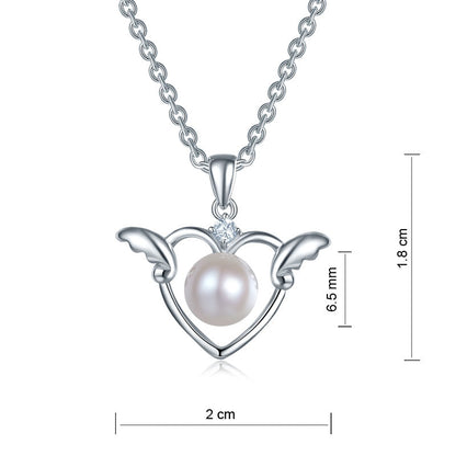 Angel Heart Freshwater Pearl Pendant Necklace in Sterling Silver for Girls