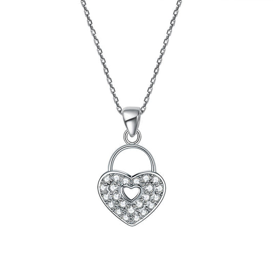 Collier avec pendentif en forme de cœur en argent sterling et diamant synthétique