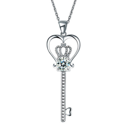 1.25 CT. Simulated Diamond Heart Crown Key Pendant Necklace in Sterling Silver
