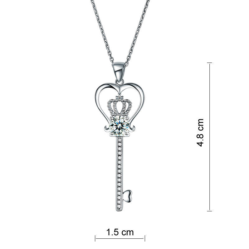 1.25 CT. Simulated Diamond Heart Crown Key Pendant Necklace in Sterling Silver