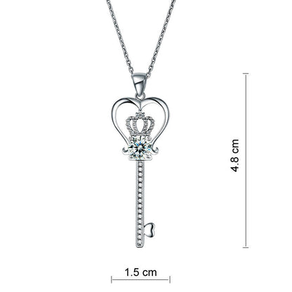 1.25 CT. Simulated Diamond Heart Crown Key Pendant Necklace in Sterling Silver