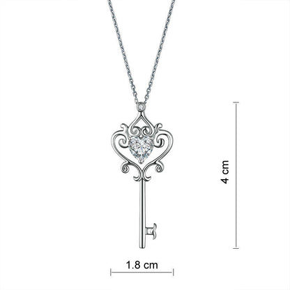 Collier pendentif clé vintage en argent sterling avec diamant synthétique taille cœur de 1,5 carat