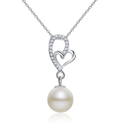 Collier avec pendentif en forme de cœur et perles d'eau douce en argent sterling