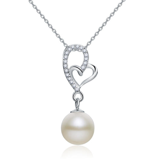 Collar con colgante de corazón de perla de agua dulce en plata de ley