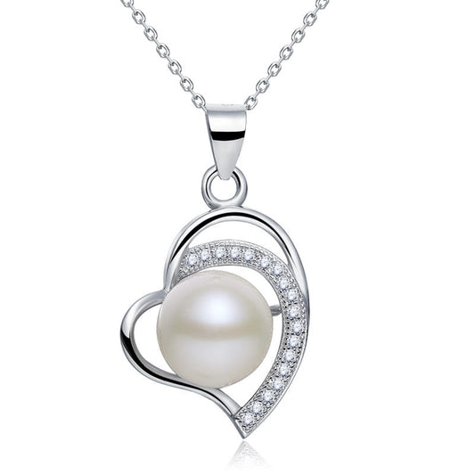 Collier cœur en perles d'eau douce en argent sterling