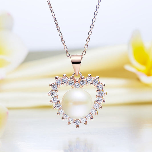 Collier avec pendentif en forme de cœur et perles d'eau douce en argent sterling plaqué or rose