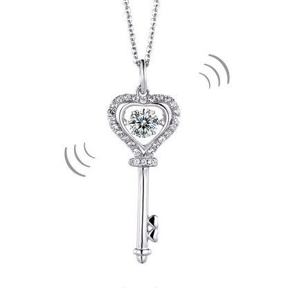 1 CT. Moissanite Diamond Dancing Stone Heart Key Pendant Necklace