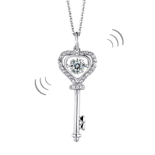 1 CT. Moissanite Diamond Dancing Stone Heart Key Pendant Necklace