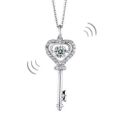 1 CT. Moissanite Diamond Dancing Stone Heart Key Pendant Necklace