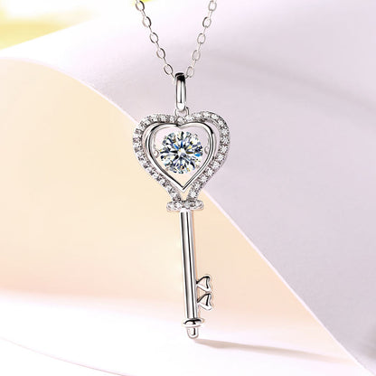 1 CT. Moissanite Diamond Dancing Stone Heart Key Pendant Necklace