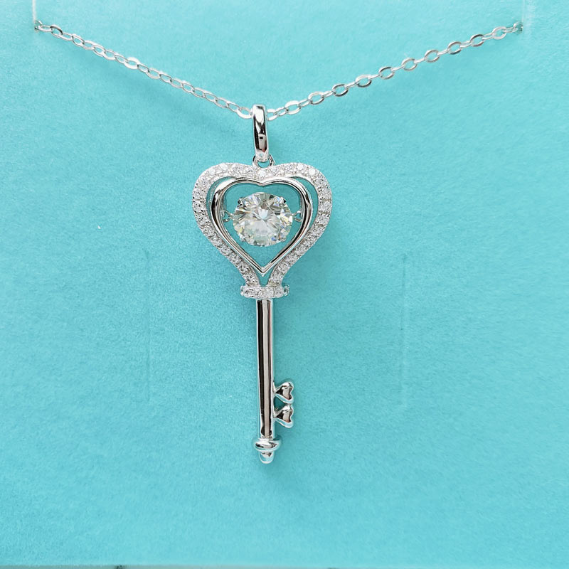 1 CT. Moissanite Diamond Dancing Stone Heart Key Pendant Necklace