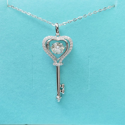 1 CT. Moissanite Diamond Dancing Stone Heart Key Pendant Necklace