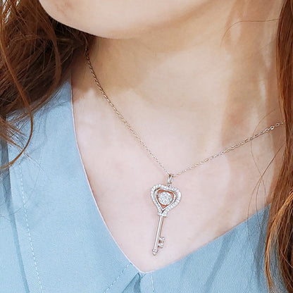 1 CT. Moissanite Diamond Dancing Stone Heart Key Pendant Necklace