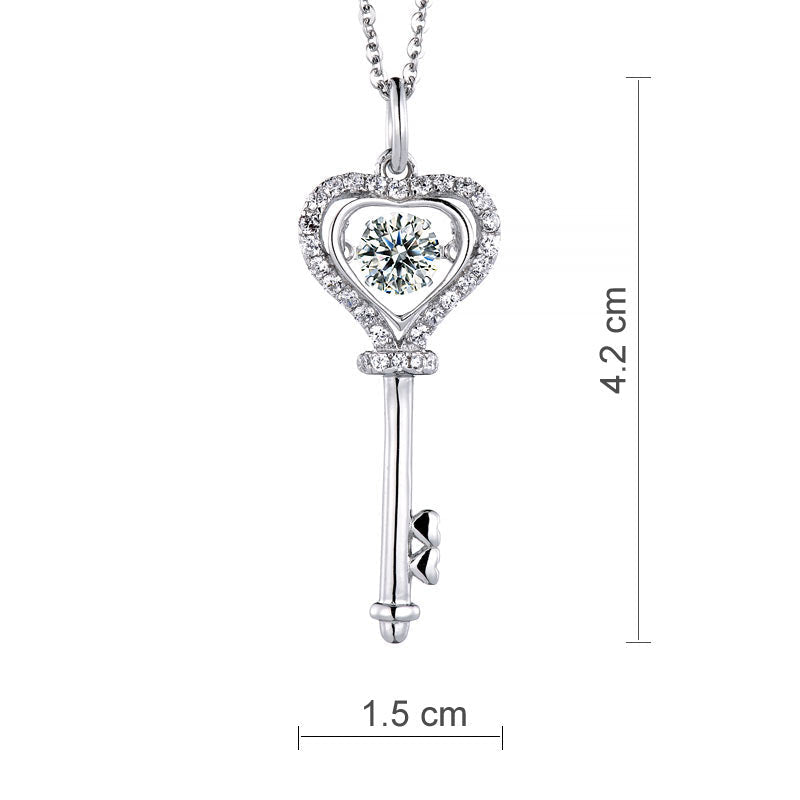 1 CT. Moissanite Diamond Dancing Stone Heart Key Pendant Necklace