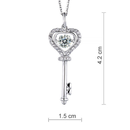 1 CT. Moissanite Diamond Dancing Stone Heart Key Pendant Necklace