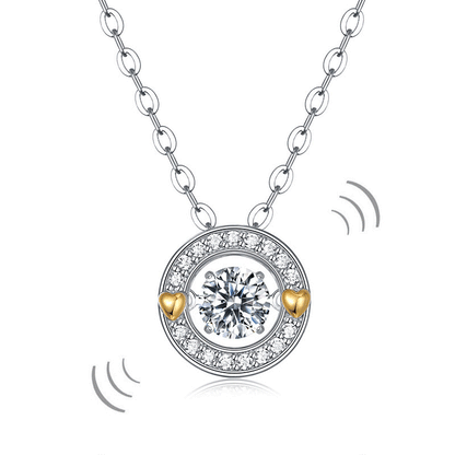 1 CT. Moissanite Diamond Dancing Stone Gold Hearts Round Pendant Necklace