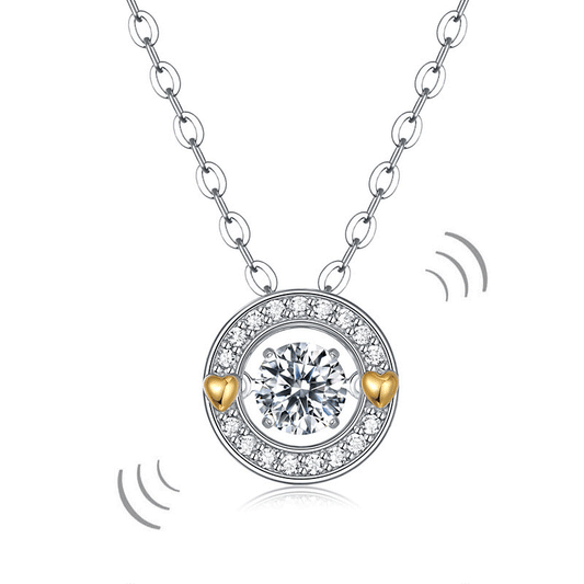1 CT. Moissanite Diamond Dancing Stone Gold Hearts Round Pendant Necklace