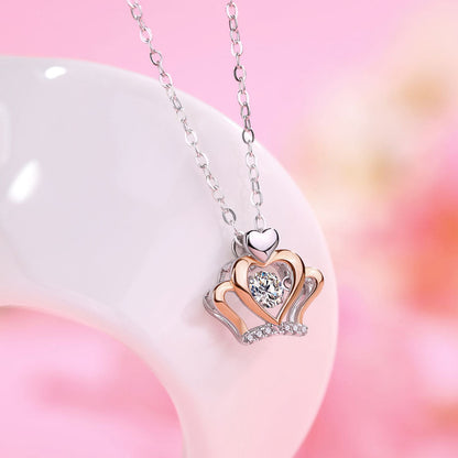 0.3 CT. Moissanite Diamond Dancing Stone Heart Crown Pendant Necklace