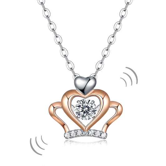 0.3 CT. Moissanite Diamond Dancing Stone Heart Crown Pendant Necklace