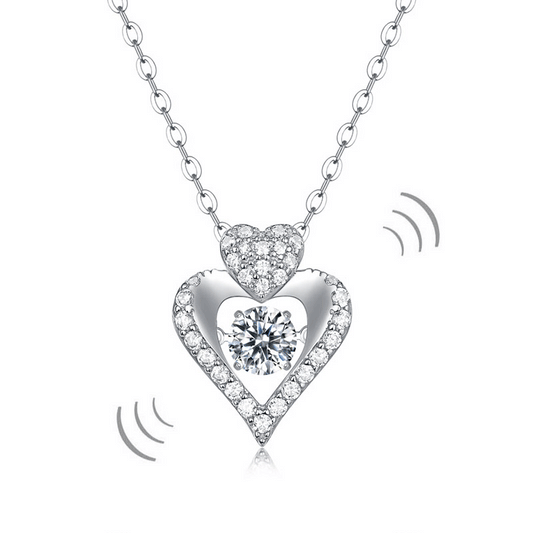 0.5 CT. Moissanite Diamond Dancing Stone Double Heart Pendant Necklace
