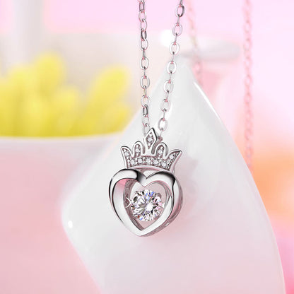 0.4 CT. Moissanite Diamond Dancing Stone Heart Crown Pendant Necklace