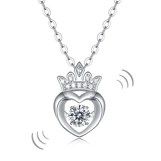 0.4 CT. Moissanite Diamond Dancing Stone Heart Crown Pendant Necklace