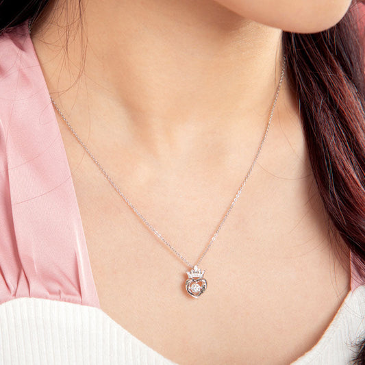 0.4 CT. Moissanite Diamond Dancing Stone Heart Crown Pendant Necklace