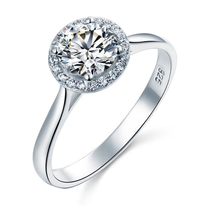 1 CT. Round Halo Simulated Diamond Engagement Ring in Sterling Silver