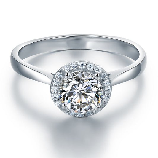 1 CT. Round Halo Simulated Diamond Engagement Ring in Sterling Silver