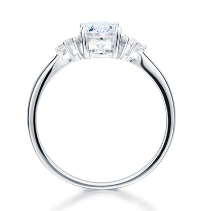 Bague en argent sterling avec trois diamants synthétiques taille ovale de 1,5 carat