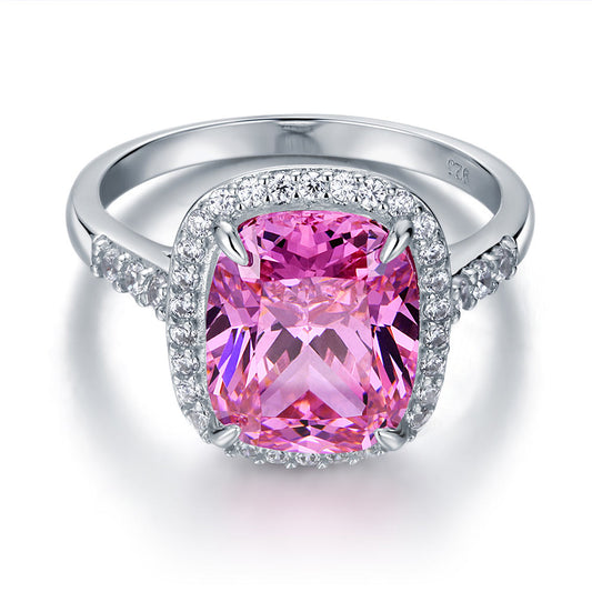 Bague halo en argent sterling avec diamants synthétiques roses taille coussin de 6 carats