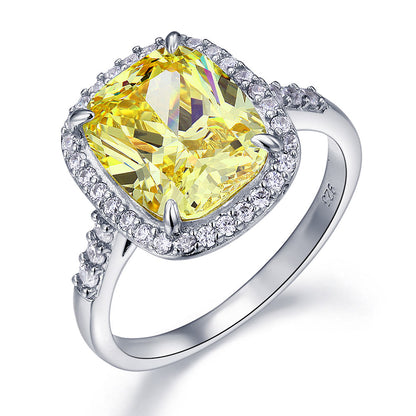 Bague halo en argent sterling avec diamants synthétiques jaunes taille coussin de 6 carats