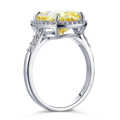 Bague halo en argent sterling avec diamants synthétiques jaunes taille coussin de 6 carats